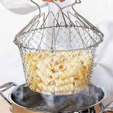 Stainless Steel Chef Basket 12 in 1 Kitchen Tool Deluxe Boiler, Steamer, Strainer & Frying